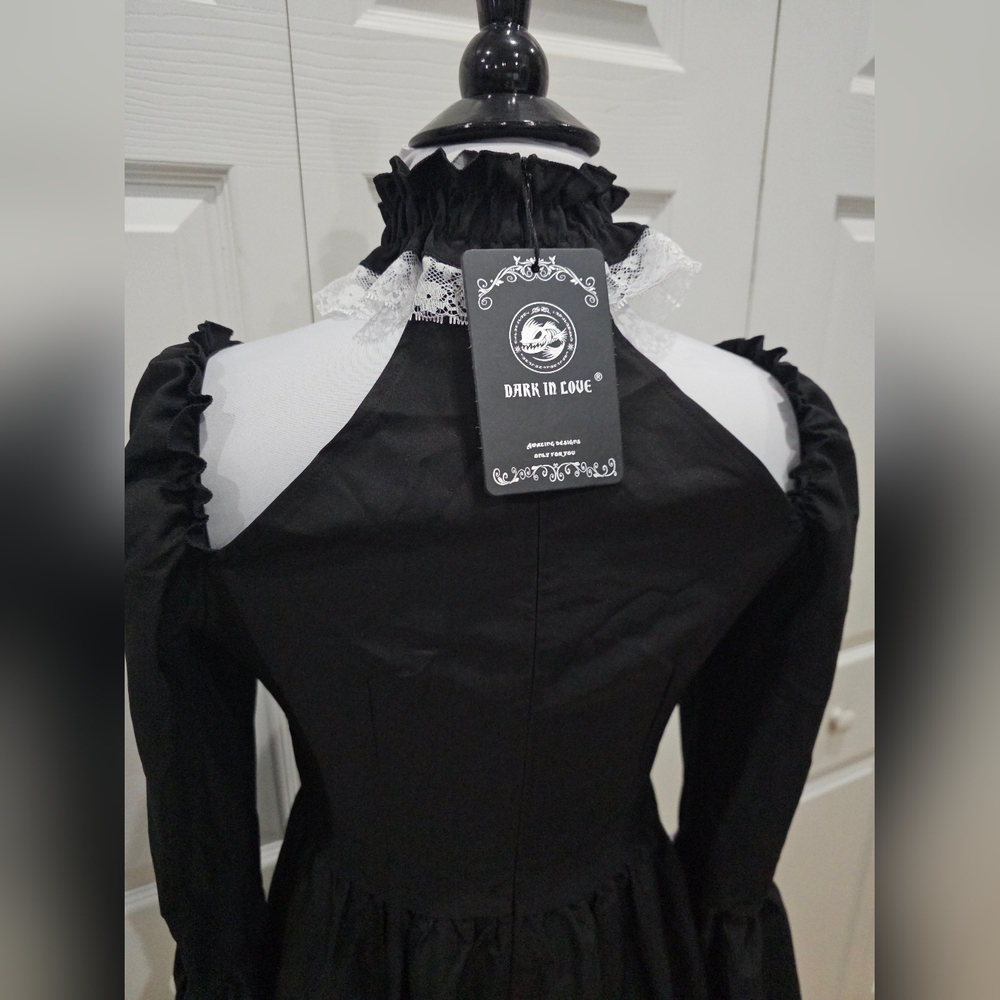Dolls Kill Dark In Love Black & White Lace Goth Witchy Lace Up Mini Dress M - Picture 6 of 11